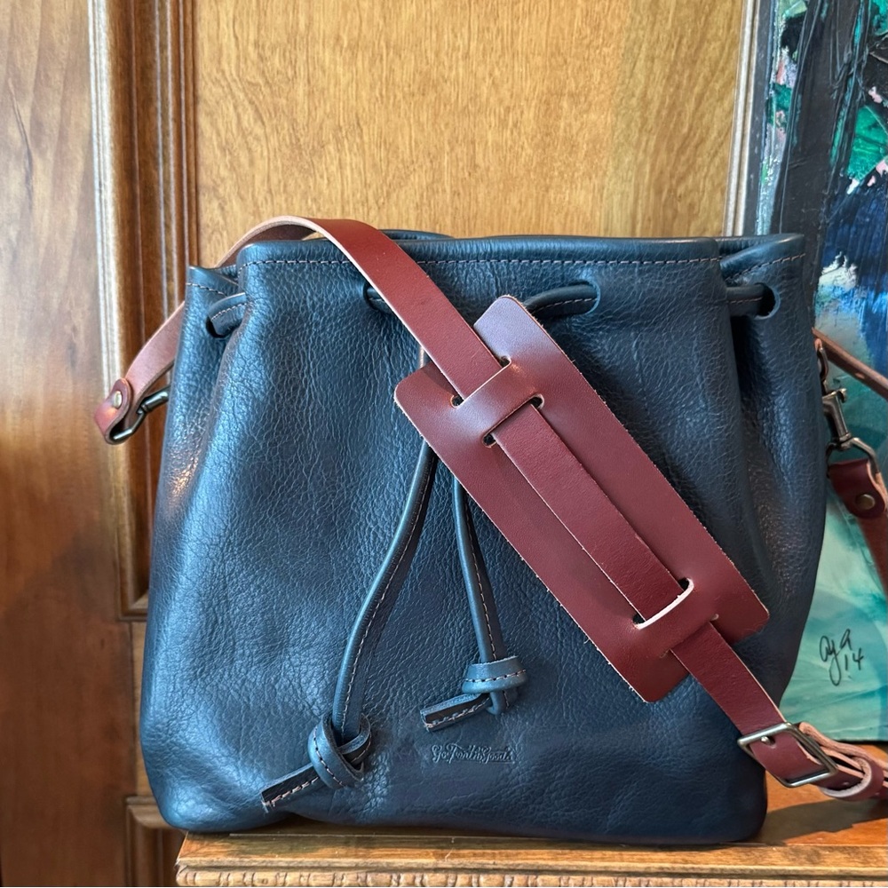 Go Forth Goods Abby Leather Bucket Bag - Indigo Bison - $385